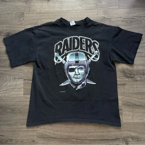 Vintage 1993 Oakland Raiders Black T Shirt XL Adult Unisex Made In USA 90s